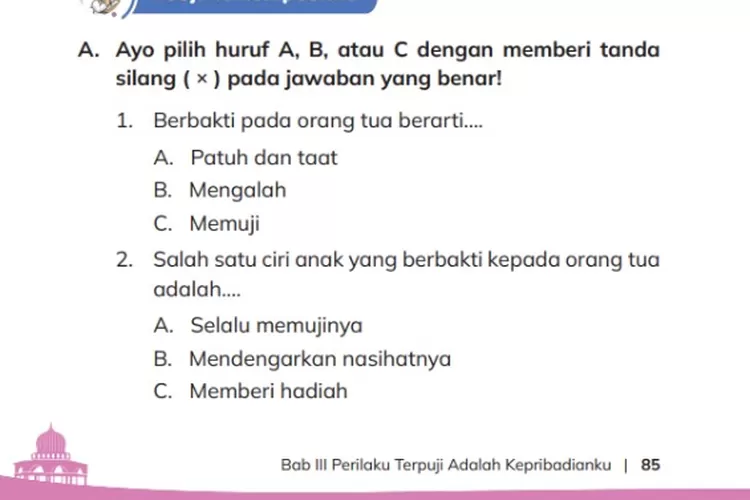 Kunci Jawaban PAI Kelas 3 SD MI Bab 3 Halaman 85 86 Kurikulum Merdeka ...