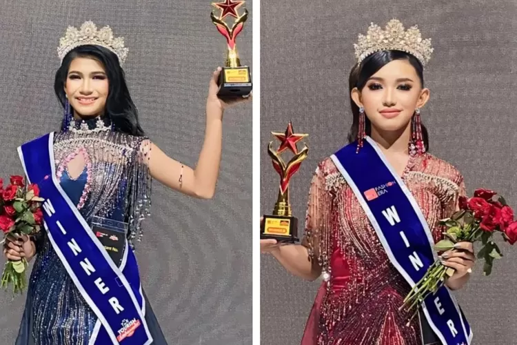 JUARA DUNIA: Anata Ndey Nuruljannah (kiri) dan Uci Zatilla saat dinyatakan sebagai pemenang di ajang Teen Tourism Ambassador World 2024 yang diselenggarakan di Nepal, 22 Juni 2024. Keduanya adalah anak dari Sulawesi Tengah. (Foto: Ist). 