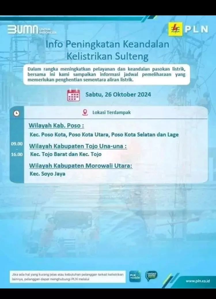 Jadwal Pemadaman Listrik Sulteng.