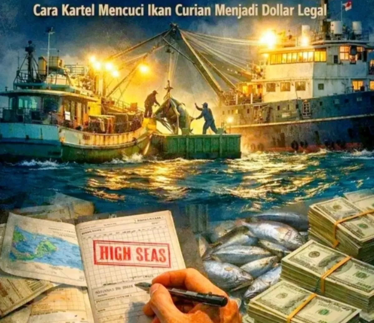Ilustrasi cara kartel mencuci ikan curian (Foto:Dok.LM)