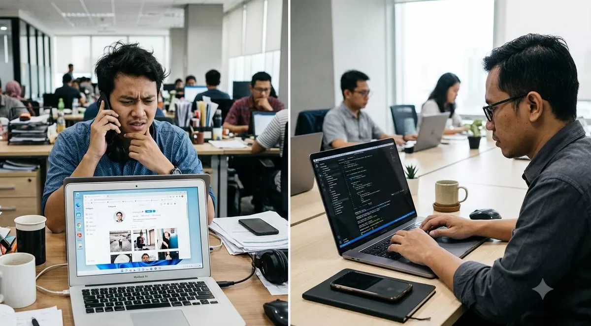Di era digital yang serba cepat dan serba banjir informasi, attention management menjadi lebih penting daripada time management. (Pejuangkantoran.com/Made with Google AI)