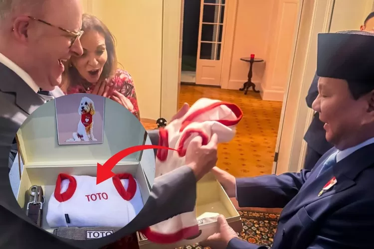 Presiden RI Prabowo Subianto memberikan kejutan hadiah balik untuk Toto anjing kesayangan Perdana Menteri Anthony Albanese.