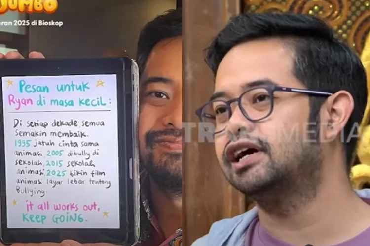 Sutradara film animasi &lsquo;Jumbo&rsquo;, Ryan Adriandhy (kanan) yang mengaku pernah dibully semasa kecil (kiri). (YouTube.com/TRANS7)