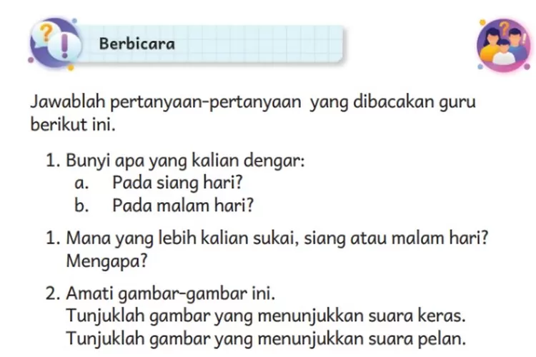 Kunci Jawaban Bahasa Indonesia Kelas 1 Sd Kurikulum Merdeka Halaman 15 Berbicara Bunyi Apa 5582