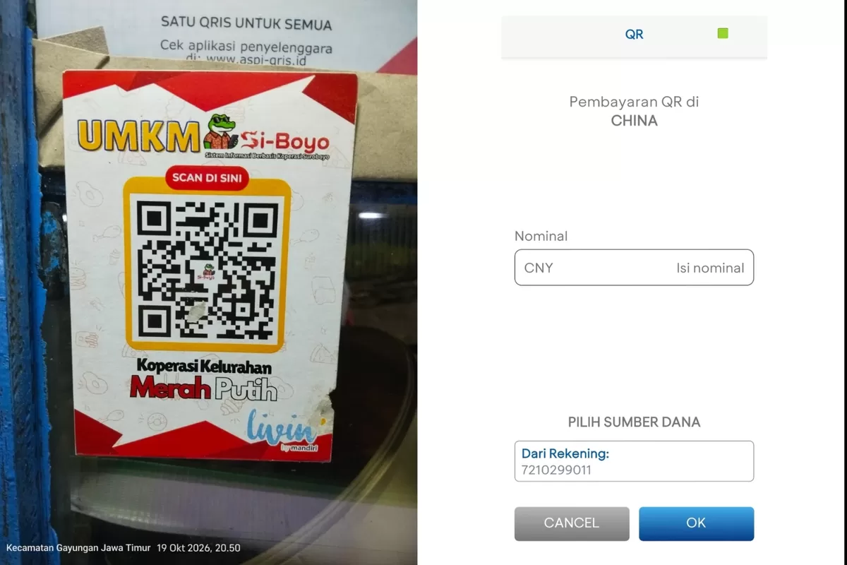 Foto hasil penelusuran Media Nawacita posting terkait QR Code milik SiBoyo yang muncul pembayaran ke China