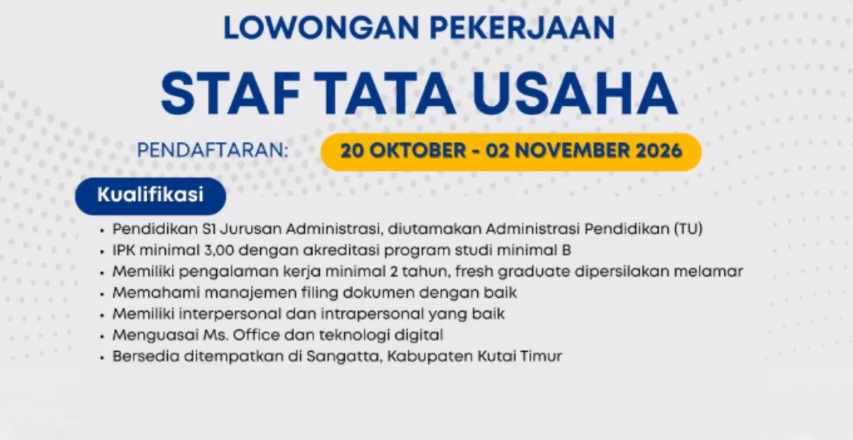Lowongan Kerja Staf Tata Usaha Terbaru 2026, Cek Syarat dan Cara Daftarnya. (Instagram/@lowonganpendidik)