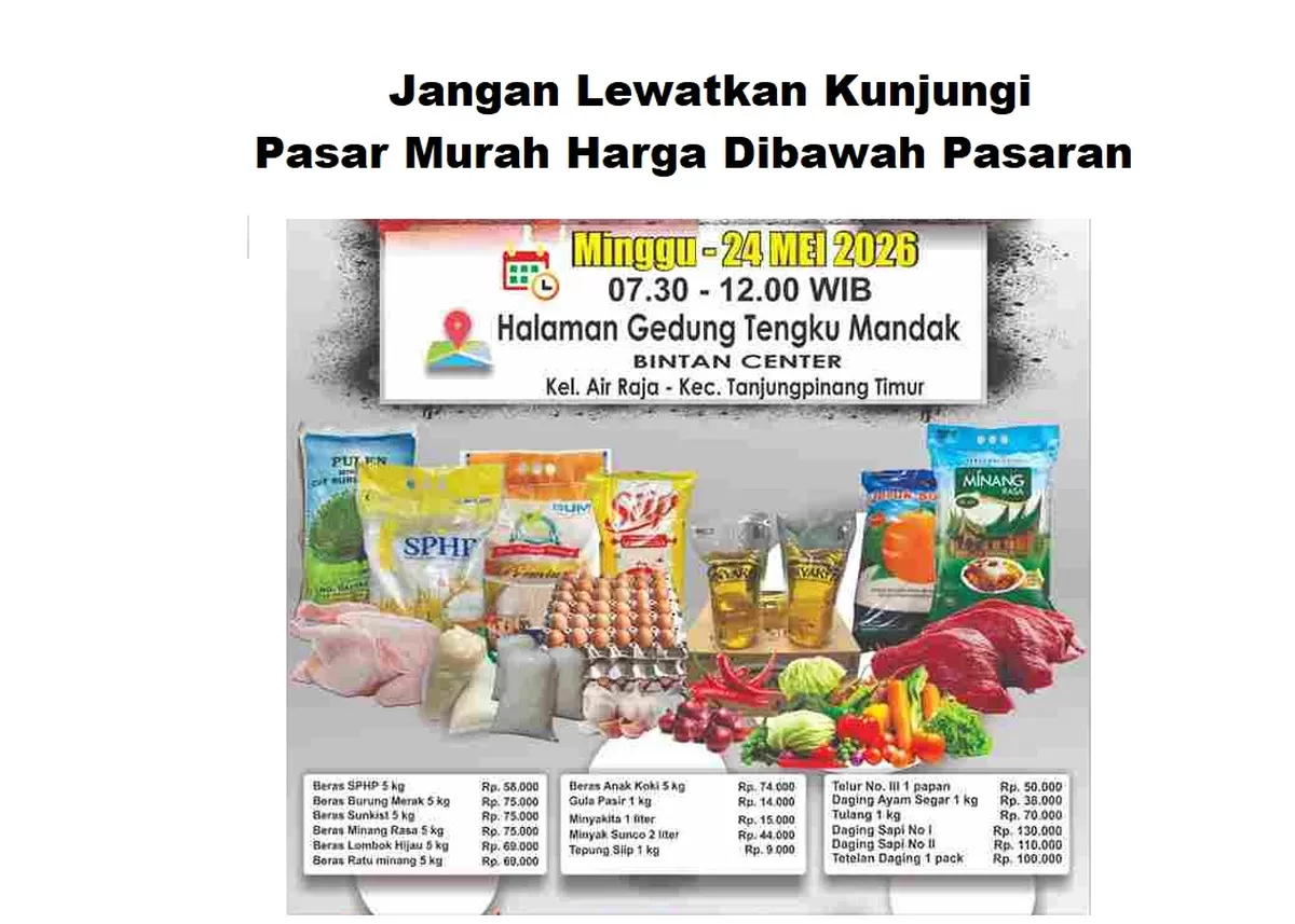 Harga bahan pkok dijual di Pasar Murah dibawah harga pasaran, (slide Diskominfo Tanjungpinang)