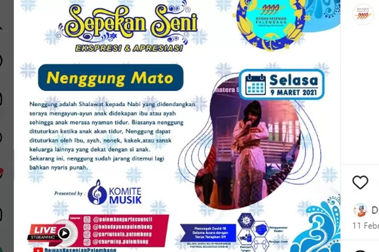 Nenggung mato ditampilkan kembali di acara Dewan Kesenian Palembang (tangkapan layar instagram @dewankesenianpalembang)