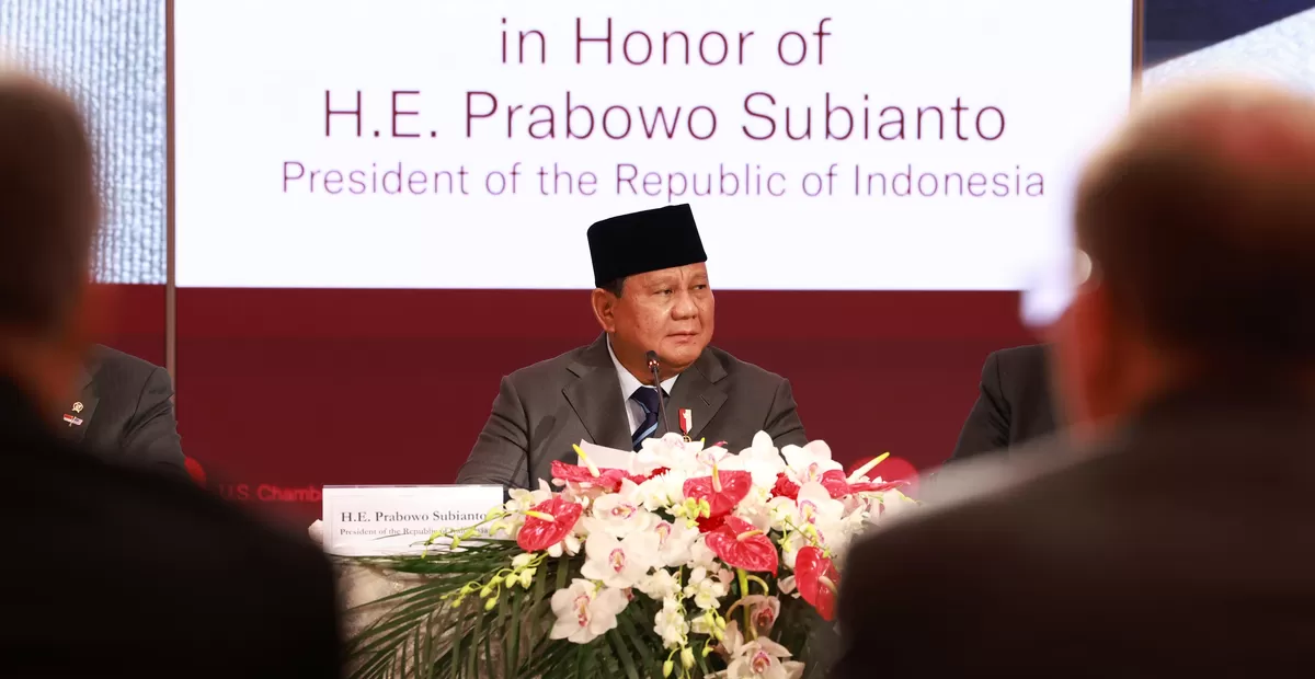 Dalam Forum Bisnis dengan US Chamber of Commerce di Washington DC pada Rabu (18/2/2026) waktu setempat, Prabowo menyampaikan komitmen Indonesia untuk mempererat kerja sama dengan AS. (Kalimantansatu.com/Dok. Tim Media Presiden Prabowo Subianto)