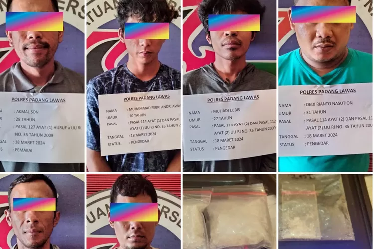 Ke enam tersangka beserta barang bukti, Selasa (19/03/24). 