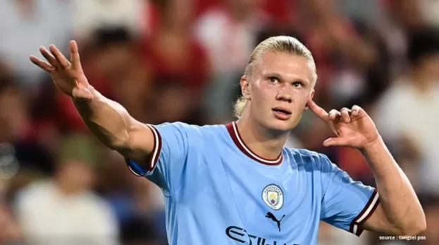 Erling Haaland, striker City berkebangsaan Norwegia, yang berhasil mencetak brace ke gawang Crystal Palace pada pertandingan lanjutan Liga Inggris. (Foto: tangsel pos)