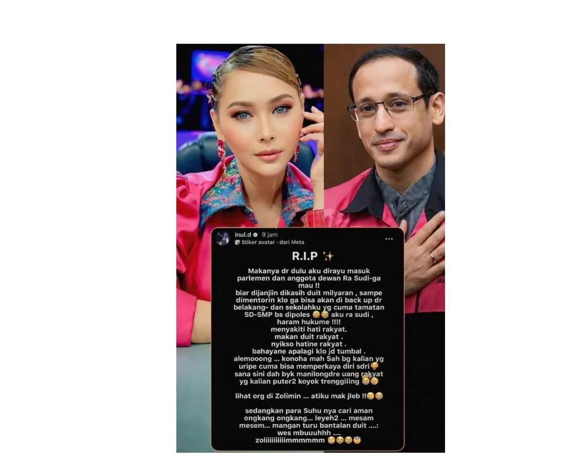 Inul Daratista turut berkomentar terkait Nadiem Makarim dituntut 18 tahun penjara. (foto:fbchannel oi)