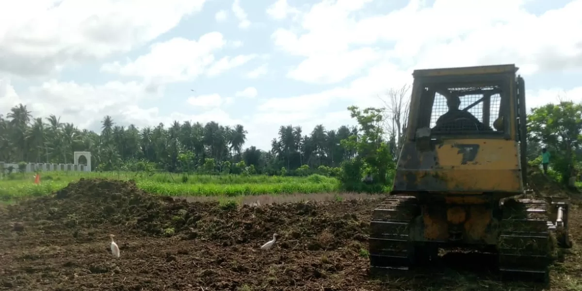 Sawah di Kabupaten Bireuen yang rusak tertimbun lumpur banjir akhir November 2025 lalu sedang dibersihkan menggunakan alat berat. Foto: AJ