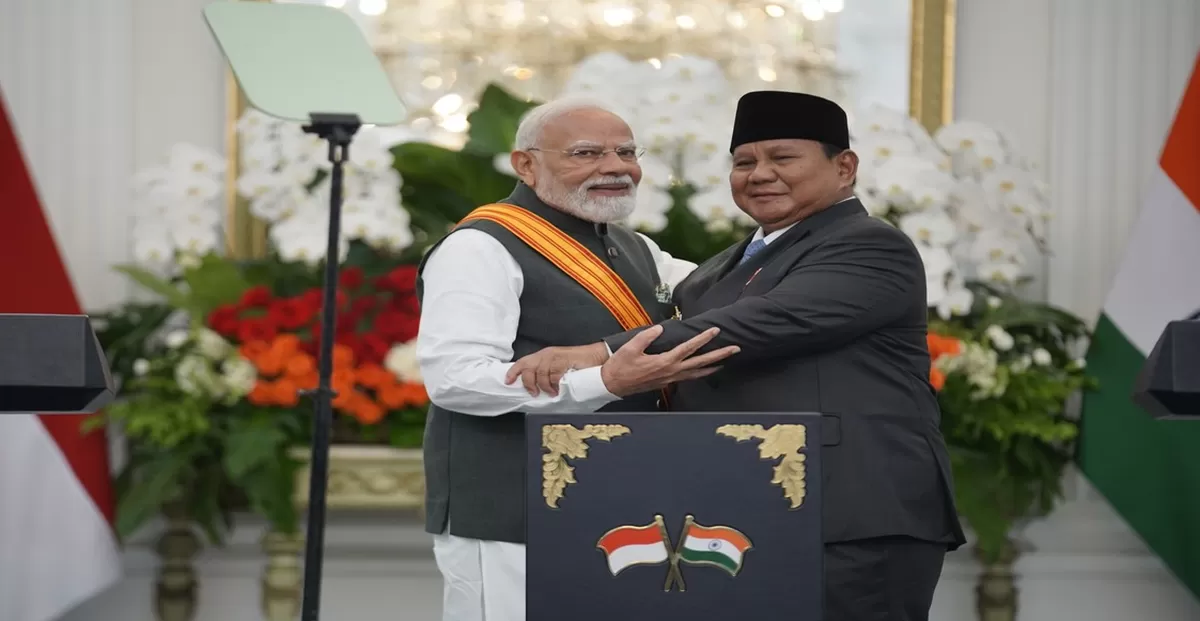 Presiden Republik Indonesia (RI) Prabowo Subianto dan Perdana Menteri (PM) Republik India Narendra Modi menegaskan komitmen kedua negara untuk terus mendukung penyelesaian konflik secara damai di Timur Tengah. (Kalimantansatu.com/Dok. Bakom RI)