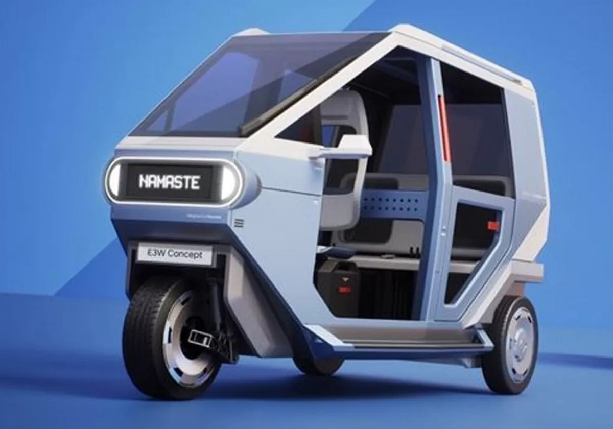 Mobil listrik roda tiga mirip bajay dikembangkan Hyundai Motor Company dan TVS Motor Company.