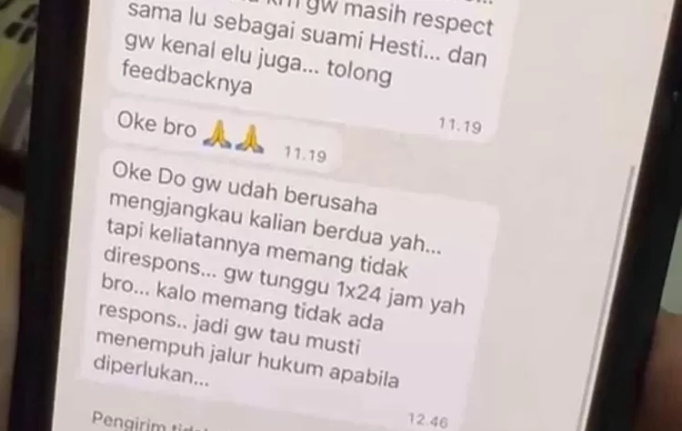 Isi chat ancaman diduga dari Bobby ke Hesti Purwadinata usai beri dukungan ke Aurelie Moeremans