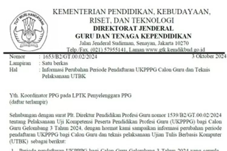 Surat Edaran Informasi Perubahan Periode Pendaftaran Ukpppg Calon Guru Gelombang Dan Teknis