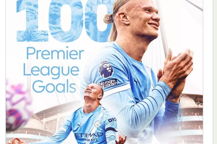 Erling Haaland cetak 100 gol selama liga inggris (Foto: X)