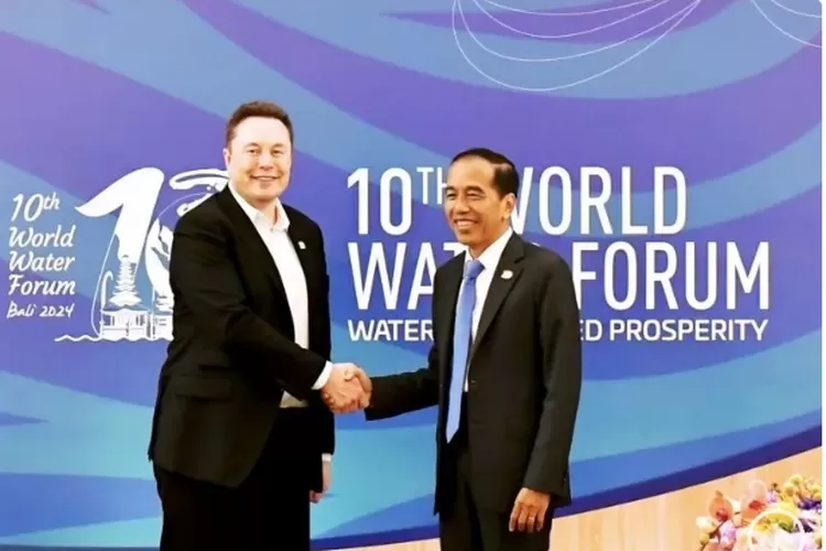 Presiden Joko Widodo (Jokowi) bertemu dengan CEO SpaceX dan Tesla, Elon Musk, di sela Konferensi Tingkat Tinggi (KTT) World Water Forum ke-10 Bali, Senin, membahas akselerasi transformasi digital hingga potensi pengembangan investasi di Indonesia. Foto:  Ant