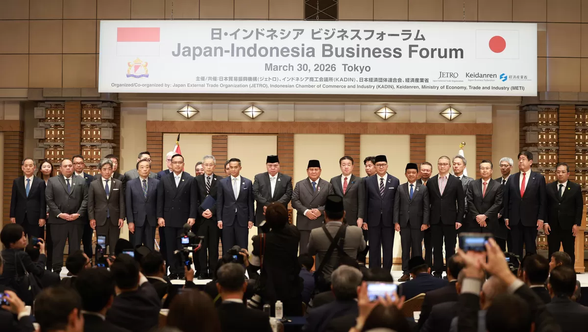 Presiden Prabowo Subianto menegaskan komitmen Indonesia untuk menjalankan reformasi besar-besaran di hadapan para pengusaha Jepang dalam Japan-Indonesia Forum di Tokyo, Senin (30/3/2026). (Kalimantansatu.com/Dok. Bakom RI)