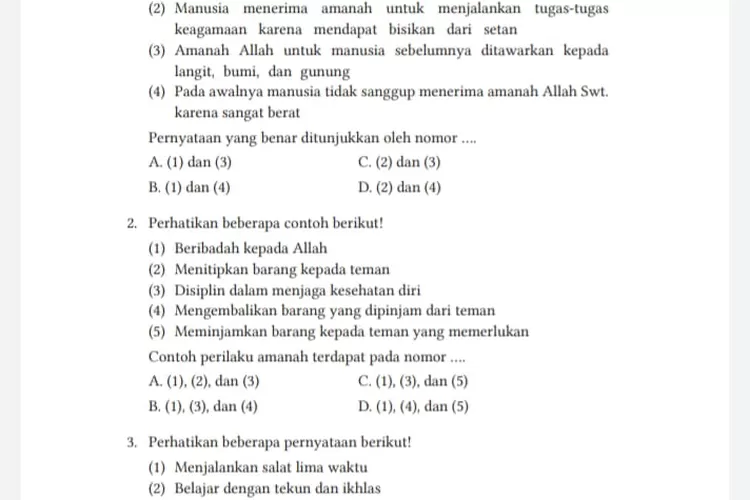 Kunci Jawaban PAI Pilihan Ganda Kelas 8 SMP Kurikulum Merdeka Halaman ...