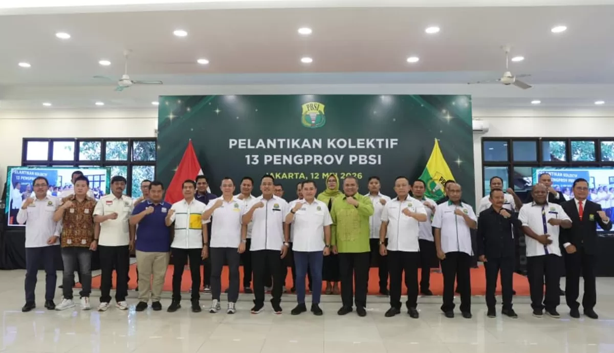 PBSI lantik 13 Pengprov di Pelatnas PBSI, Jakarta, 12 Mei 2026. PBSI minta pembinaan nasional tidak bisa lagi hanya bergantung pada pelatnas, melainkan harus diperkuat sejak level daerah dan klub. (PBSI)