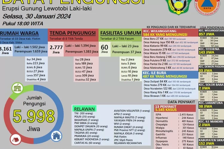 Update Data Pengungsi Erupsi Gunung Lewotobi Laki-Laki Per Selasa 30 ...