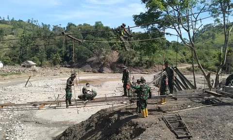 Kodim 0106/Aceh Tengah Kebut Pembuatan Jembatan Gantung Desa Burlah, Progres Sudah 56,6 Persen
