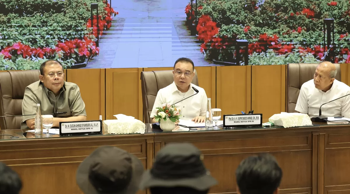 Wakil Ketua DPR RI Sufmi Dasco Ahmad menyampaikan hal tersebut saat menerima audiensi Aliansi Masyarakat Pati Bersatu (AMPB) atau Relawan Pati di Gedung Nusantara, Kompleks Parlemen, Senayan, Jakarta, Kamis (27/8/2026). (Dok. DPR RI)
